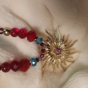 Vintage two tone crystal pendent on glass and Quartz Crystal necklace